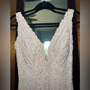 Pink Swarovski crystal lace prom dress